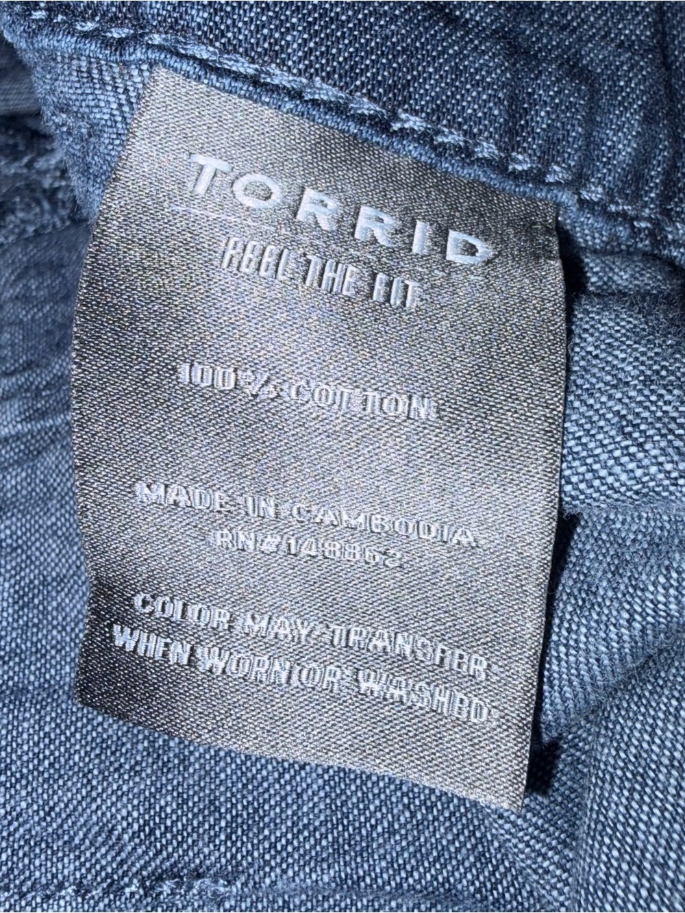 torrid Dark Blue Denim Label Detail